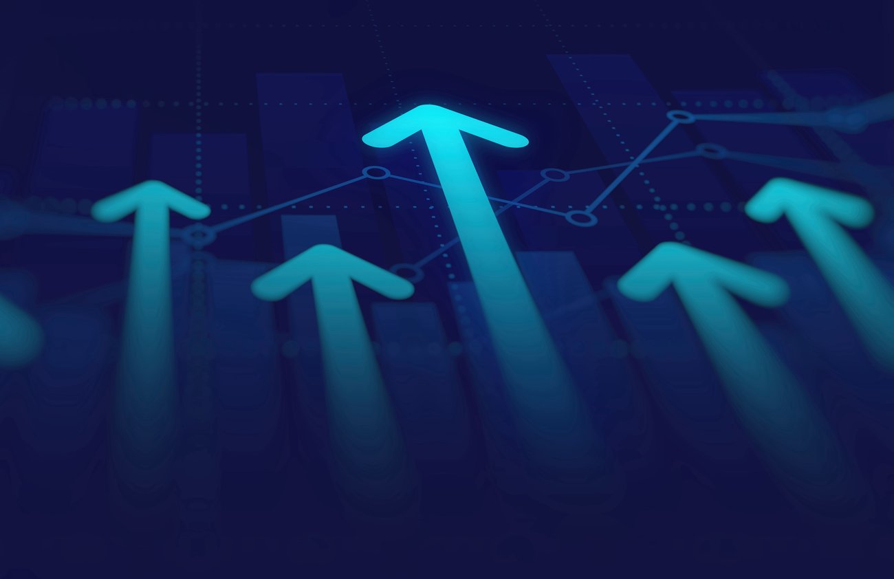 Arrows pointing up on a graph