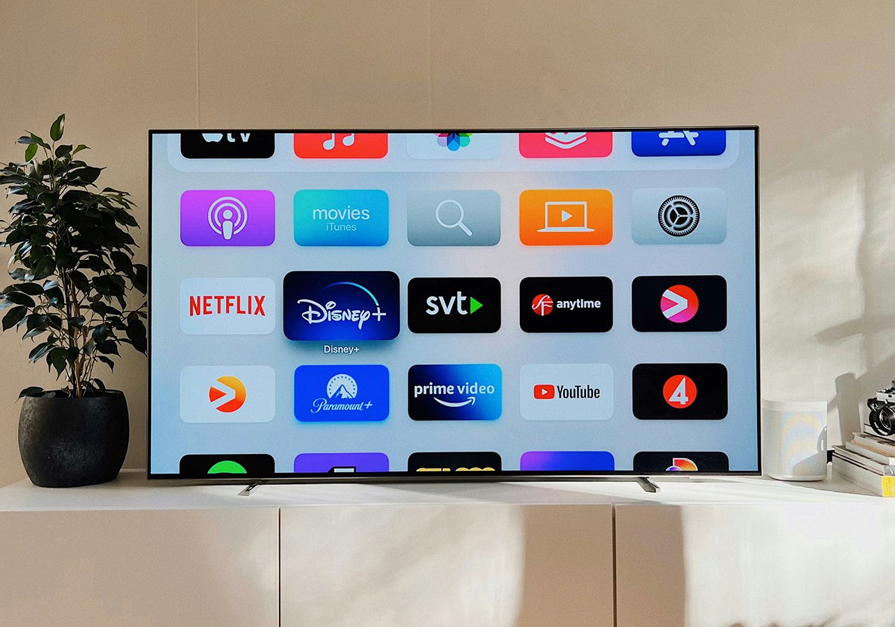 TV screen displaying different apps, like Netflix, Paramount+, and YouTube