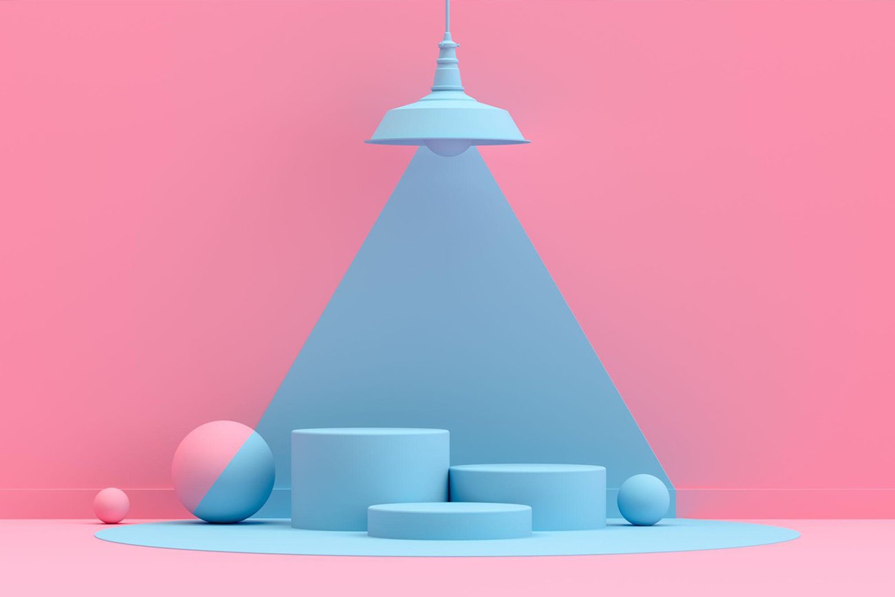 Blue display podiums under a spotlight, CPG product discovery in the AI era
