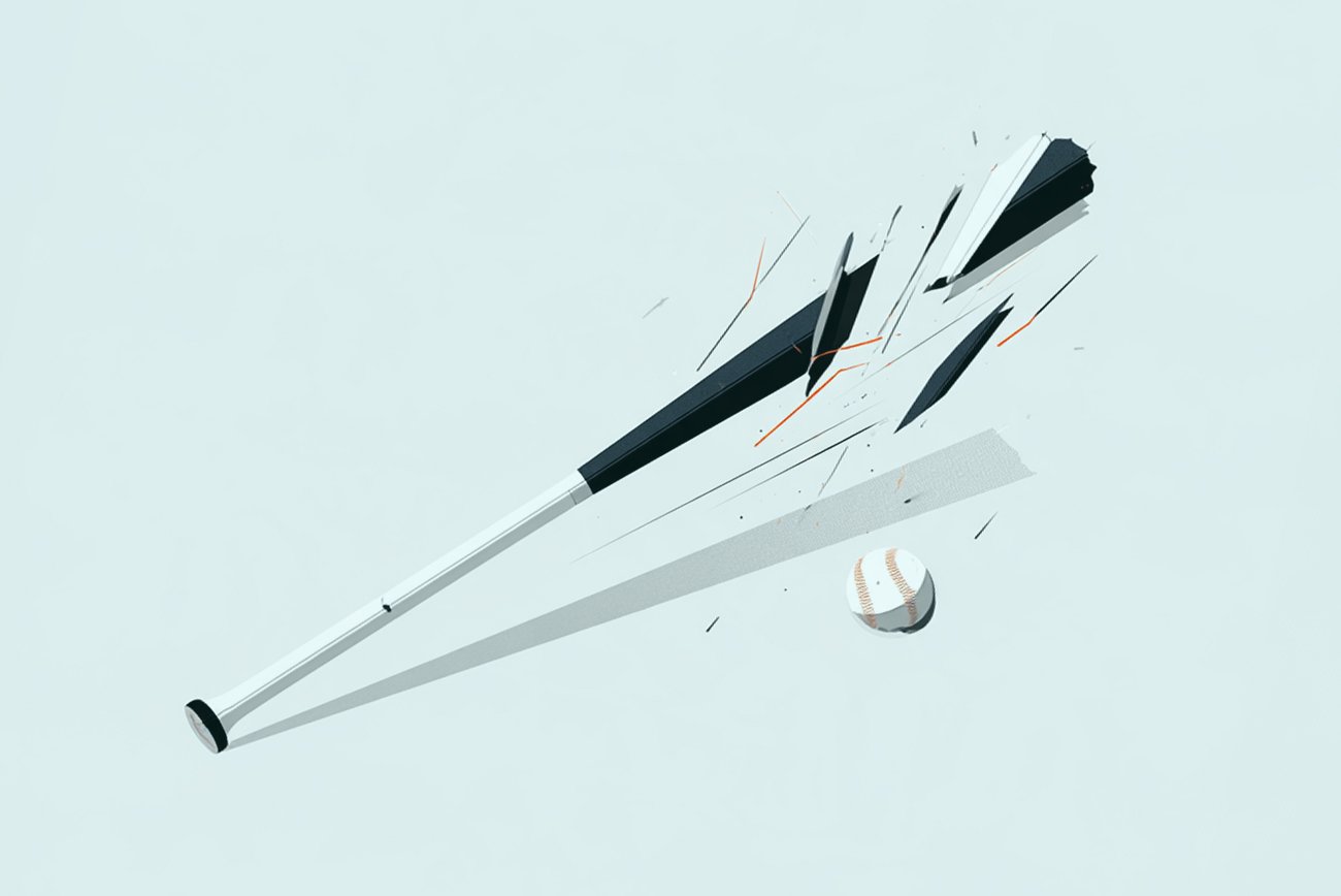 Baseball bat shattering on impact with a ball, symbolizing category disruption
