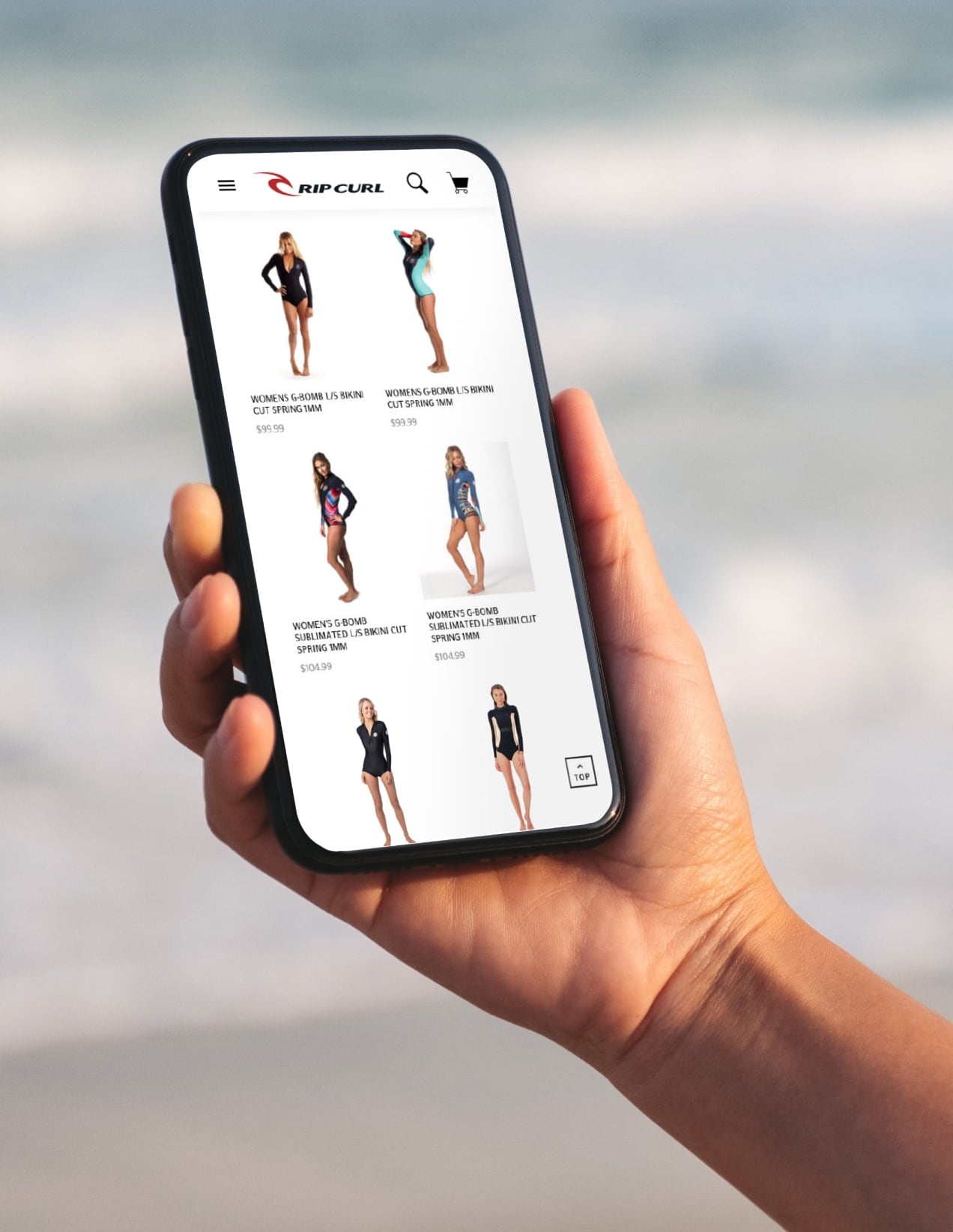Phone display Rip Curl website